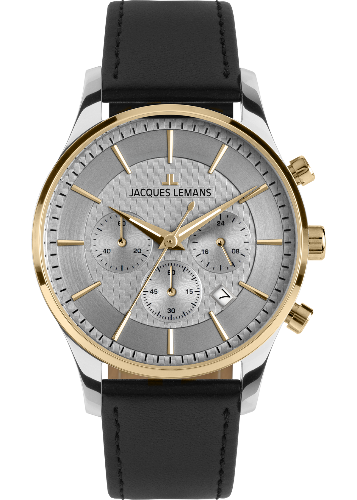 Jacques Lemans Chronograph, zweifarbig mit schwarzem Lederarmband